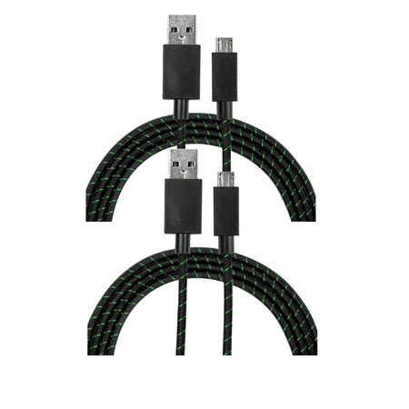 Microsoft 9ft Durable High Speed MicroUSB Premium Nylon Braided Charge and Sync Cable (Black Green) - Non-Retail