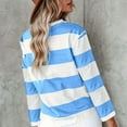 thumbnail image 4 of Women's Striped Long Sleeve Crew Neck T Shirts Fashion Color Block Tee Tops Blue L, 4 of 5