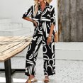thumbnail image 1 of Camisa de Manga Conjunto de blusa con solapa y pantalón de pierna ancha para mujer, traje informal y cómodo para el hogar Ygjytge Negro T XL para Mujer, 1 of 7