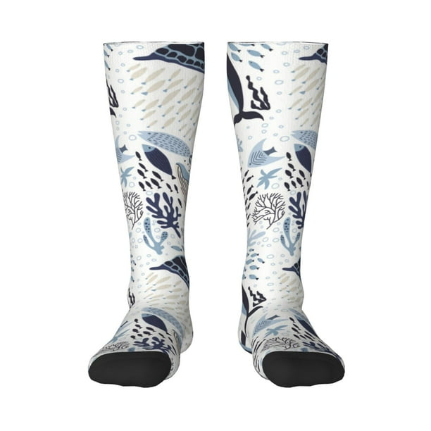 Fotbe Sea Animal Calcetas Divertidas Estampadas para Hombre y Mujer, Calcetas de Algodón hasta la Rodilla para Caminar, Correr, Enfermería y Embarazo