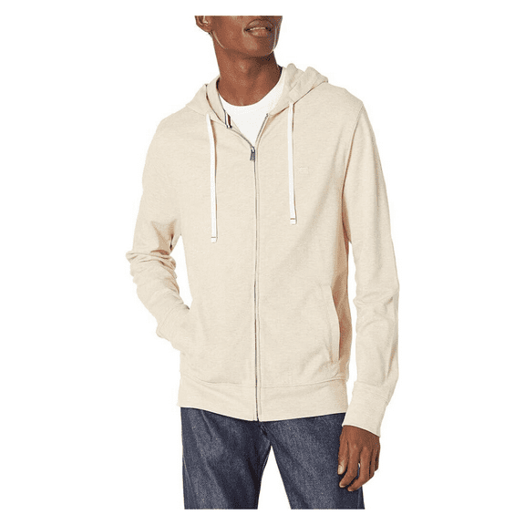 Tommy Hilfiger Long Sleeve Fleece Zip Up Hoodie Sweater Baige men`s wear Medium