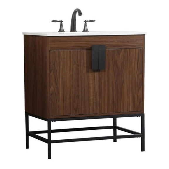 Elegant Decor Eugene 30" Aluminum MDF Single Bathroom Vanity in Walnut