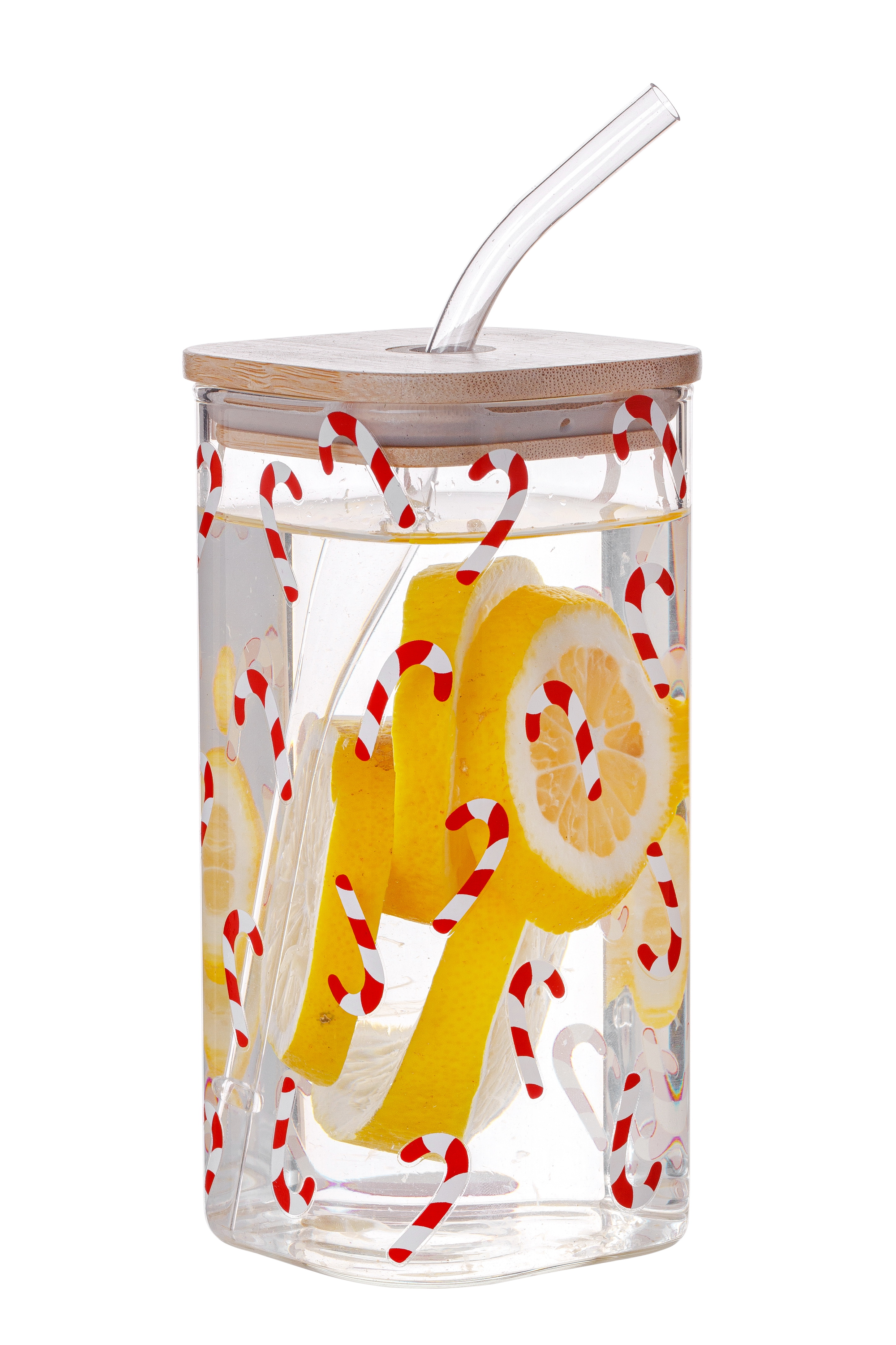 Holiday Time Candy Cane Clear Square Glass Sipper, 1pk