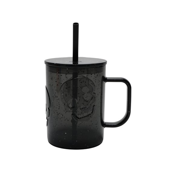20-Ounce Black Glitter Acrylic Skull Mug with Lid & Straw, by Way to Celebrate
