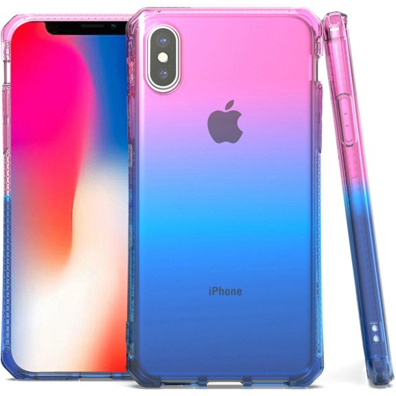 Bemz Shockproof TPU Slim Fit Protective Phone Cover Case and Atom Cloth for Apple iPhone Xs - Pink/Blue/Dark Blue
