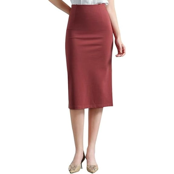 Women’s Classic Below Knee Pencil Skirt Stretch Line Midi Skirt of Business Casual Outfits