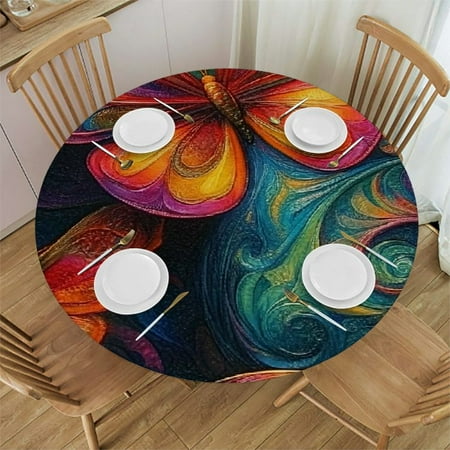 

Patifu Butterflies Swirls Bubbles Round Table Cover Stain Resistant Washable Indoor Outdoor Tablecloth Kitchen Dining Wedding Parties 100% Polyester Table Cloth Tablecloths 46 -50
