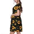 thumbnail image 2 of Picia Sunflowers3 Pattern Women's Short Sleeve Summer Dress Pleated Loose Swing Knee Length Short Sleeve Swing Dresses, 2 of 6