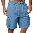 thumbnail image 2 of Amzcrzy Cargo Shorts for Men with Button Pockets Oversized Staight Leg Summer Workout Shorts Lightweight Elastic Waist Knee Length Hiking Shorts Casual Solid Color Outdoor Mens Shorts Blue 2XL, 2 of 7