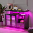 thumbnail image 6 of HNEBC 39.4" Modern LED Sideboard Buffet Cabinet with Charging Station, High Glossy Cupboard with Human Body Sensor Light, Bar Cabinet with Acrylic Panel for Living Room, Dining Room, Kitchen (Black), 6 of 9