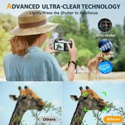 Upgraded 4K Digital Camera with SD Card Autofocus, 48MP Digital Camera with Flash Viewfinder & Dial, Vlogging Camera for Photography and Video Anti-Shake, Compact Travel Camera 16X Zoom (2 Batteries)