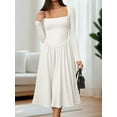 thumbnail image 6 of Women'S Spring and Autumn Fashion Square Neck Long Sleeve Casual A-Line Midi Dress White XL, 6 of 8