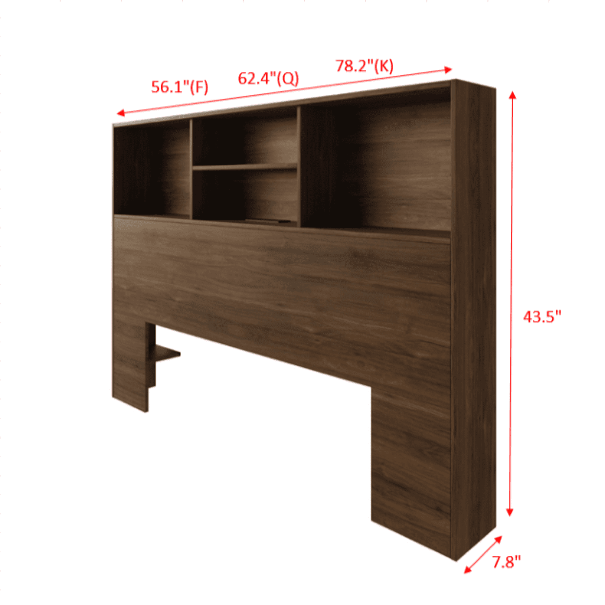 Home Design Pomona Full Freestanding Bookcase Headboard with Storage Shelves & Built-In Power Outlet, Brown