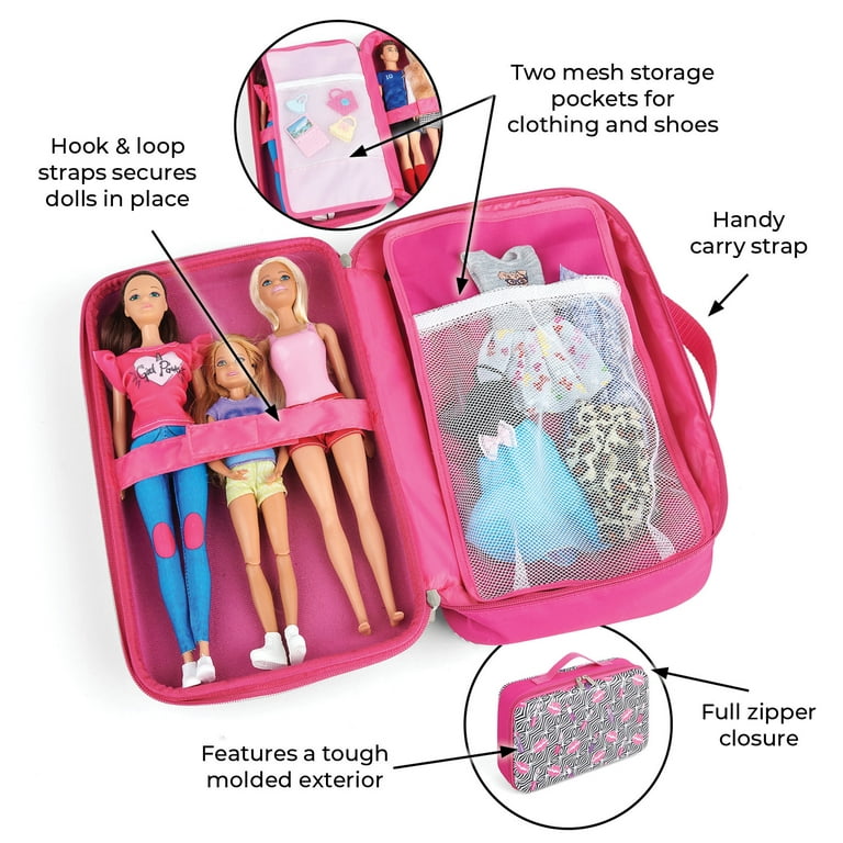 Badger Basket Doll Storage and Travel Case for 12-inch Fashion Dolls,  Lipstick Pink