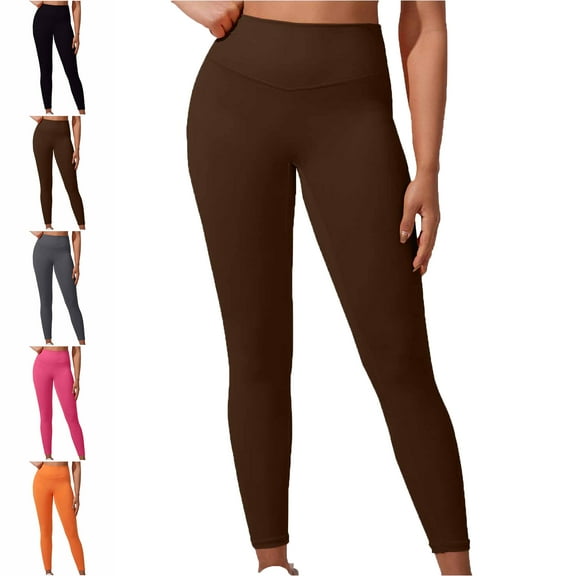 Maoxin Leggings for Women's Solid Color High Waisted Hip Elastic Fitness And Sports Tight And Nude Yoga Long Pants Leggings for Women Tummy Control Coffee XS