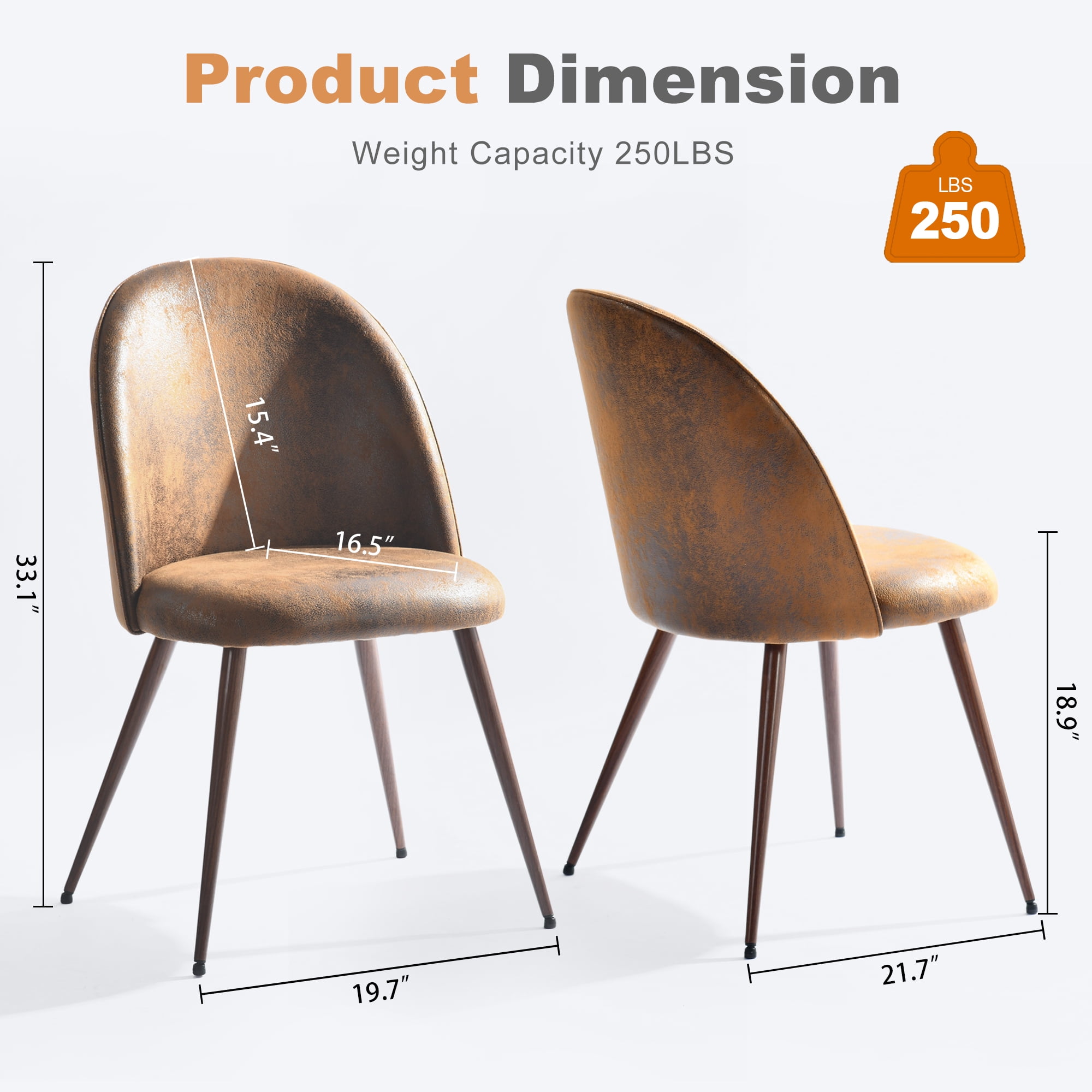 Homy Casa Set of 2 Brown Suede Upholstered Dining Chairs with Curved Back for Kitchen