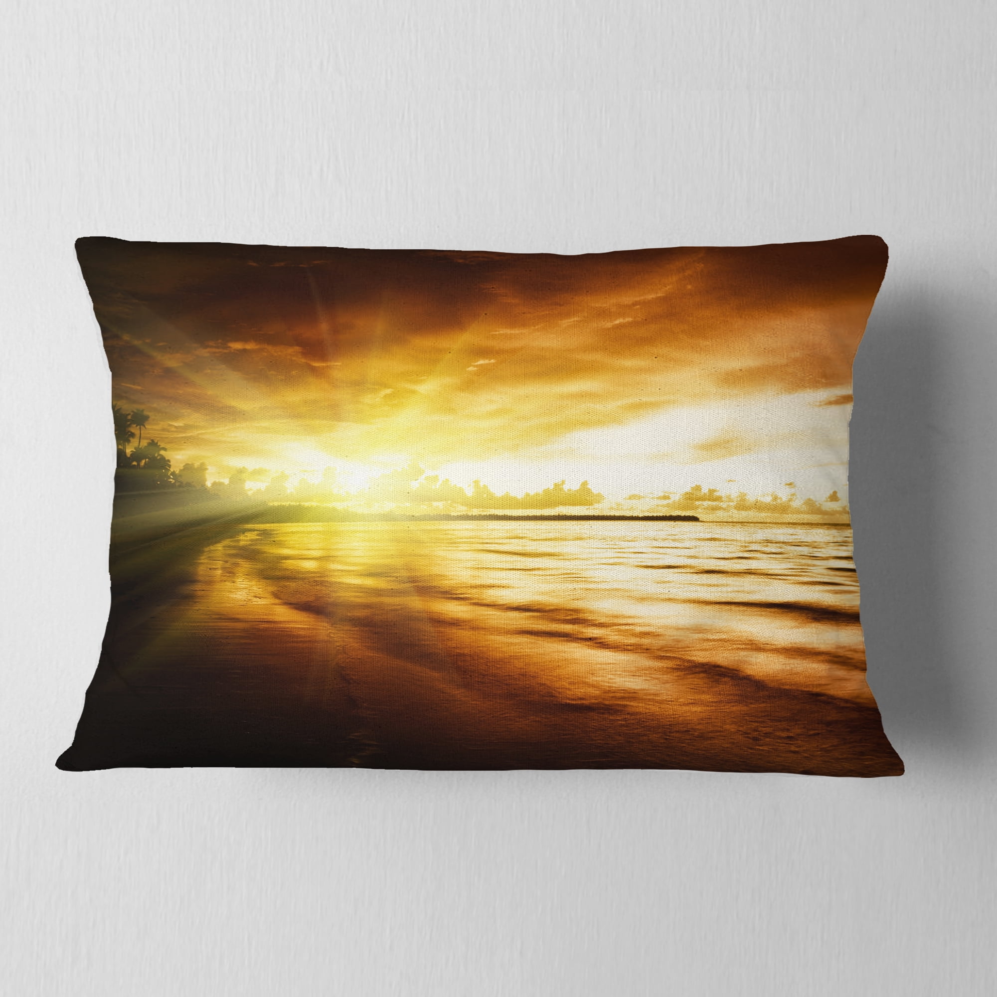 Designart Breathtaking Yellow Caribbean Beach - Seascape Throw Pillow - 12x20