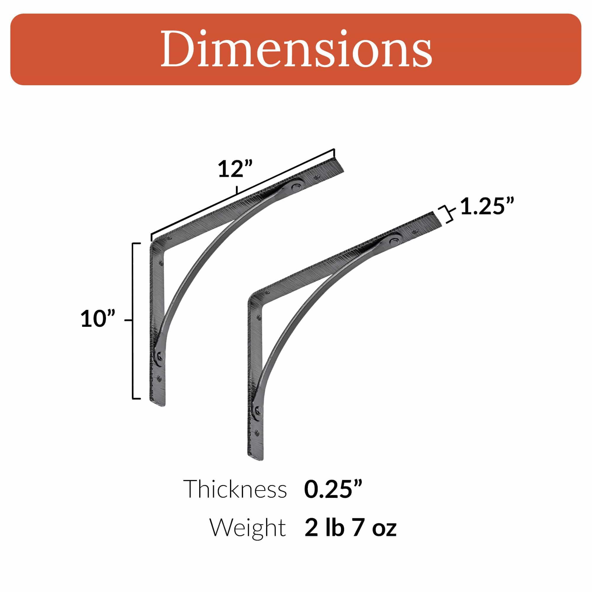 Wall Shelf Brackets Heavy Duty Support 12 inch by 10 inch Hand Forged Wrought Iron for Open Shelves in Hallways, Kitchens, Closets & Garages - The Farmhouse Series