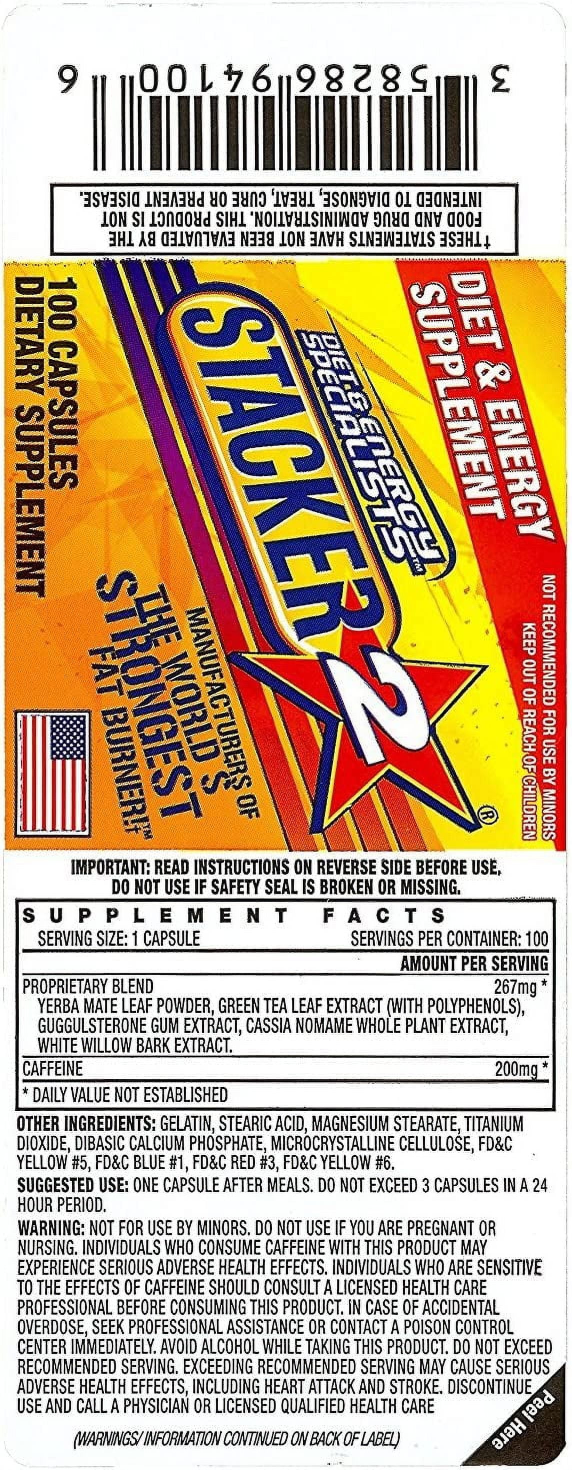 Stacker 2 Dietary Supplements, Energy and Metabolism Booster, 100 Ct