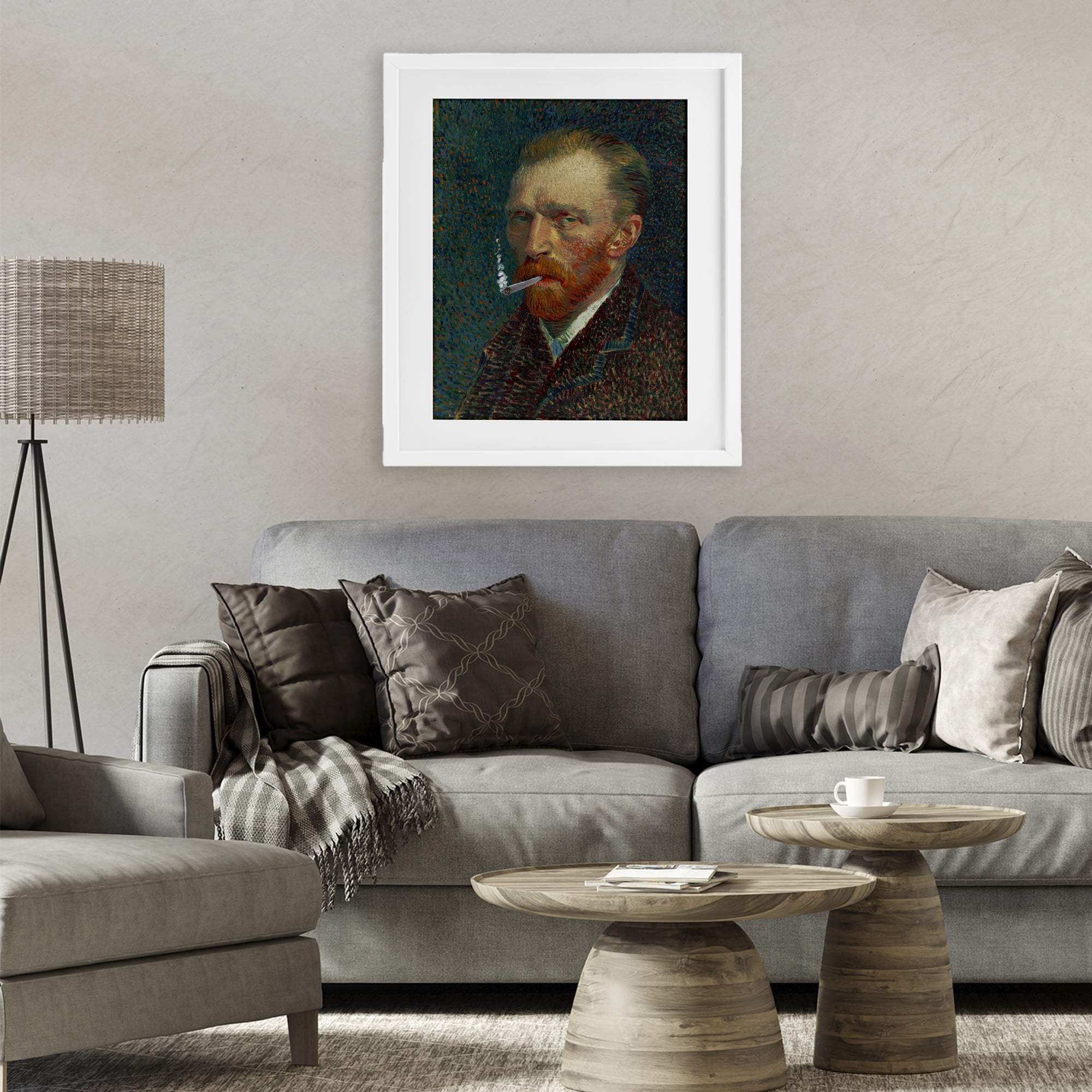 Van Gogh Portrait with Smoke White Framed Print Under Glass, design by Masters Redux