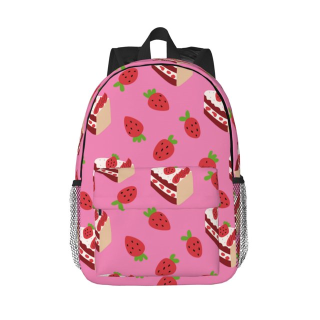 Lukts Strawberry Cake Pattern 15 Inch Student Backpack, Waterproof Laptop Backpack with Adjustable Shoulder Straps, Lightweight Travel, Campus Backpack, Unisex