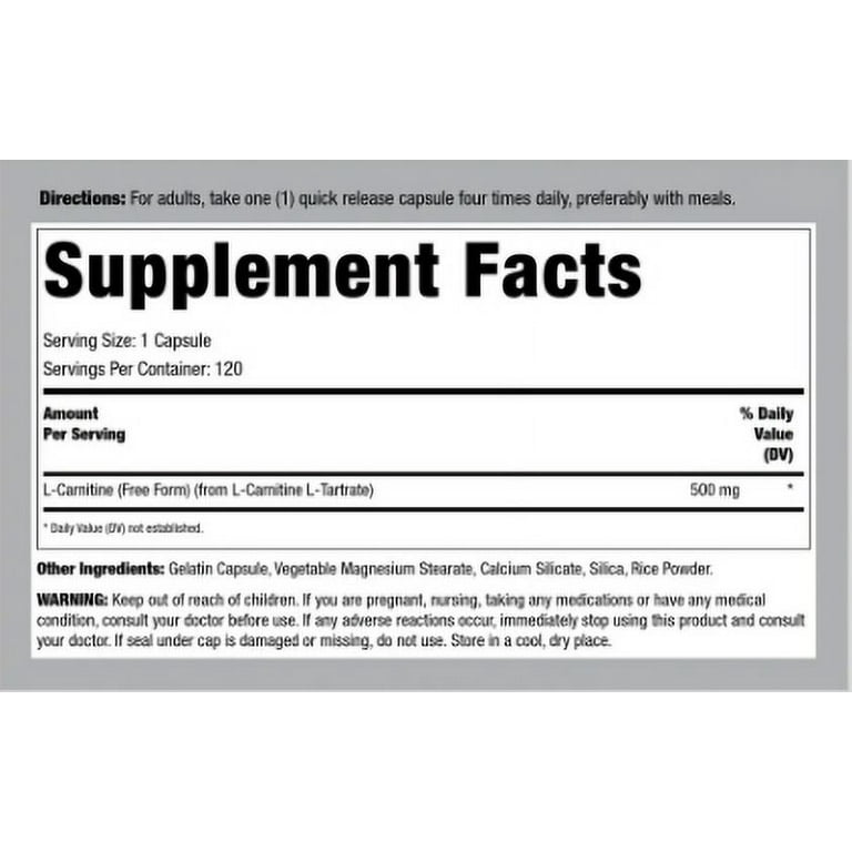 l carnitine powder vs capsule BulkSupplements L-Carnitine Powder - Carnitine Supplement, Amino Acid  Supplement - Unflavored, 1g per Serving, 1kg (2.2 lbs) main image 1