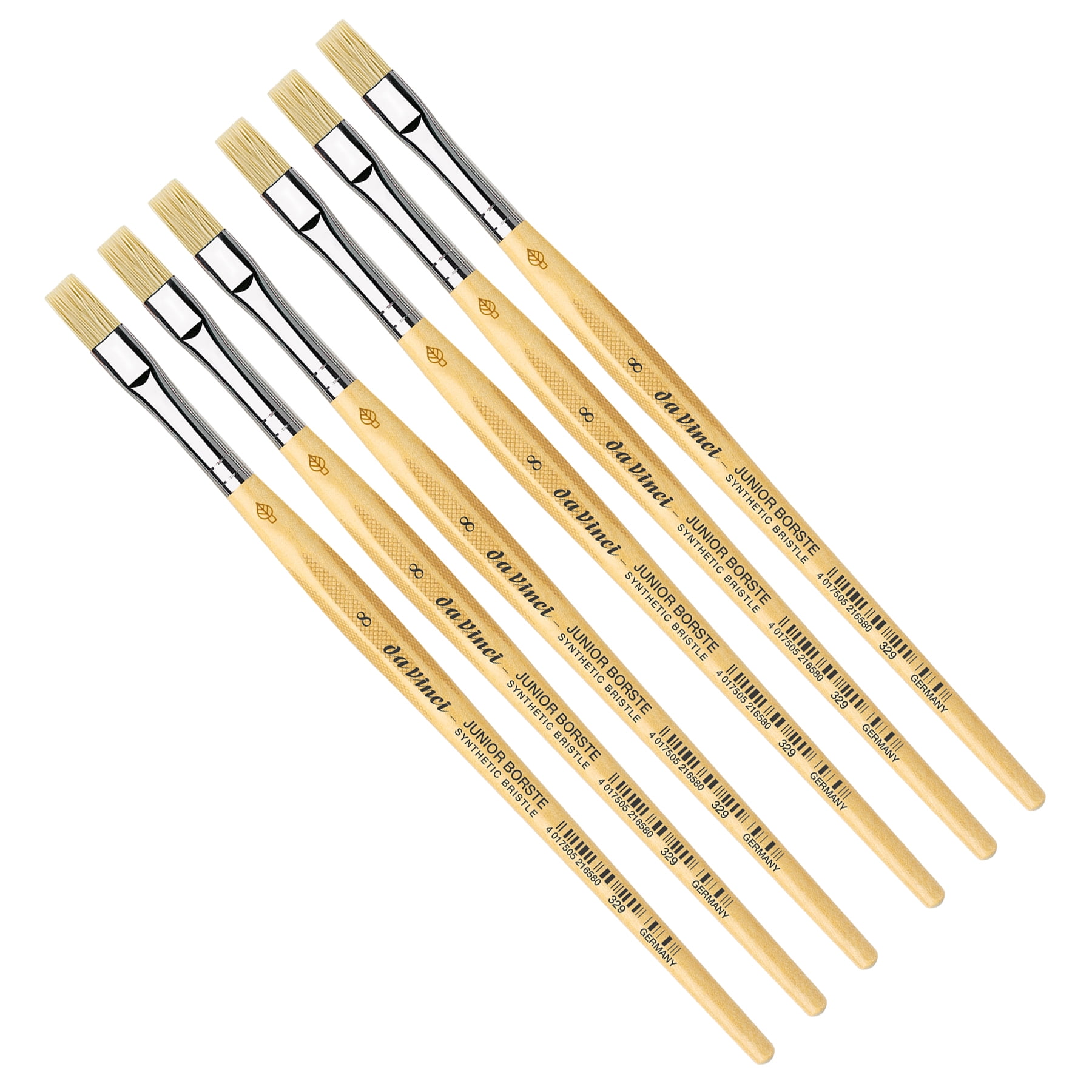 da Vinci JUNIOR BORSTE Synthetic Student Brush, Synthetic, Tempera, Flat, Series 329, Size 8, Pack of 6