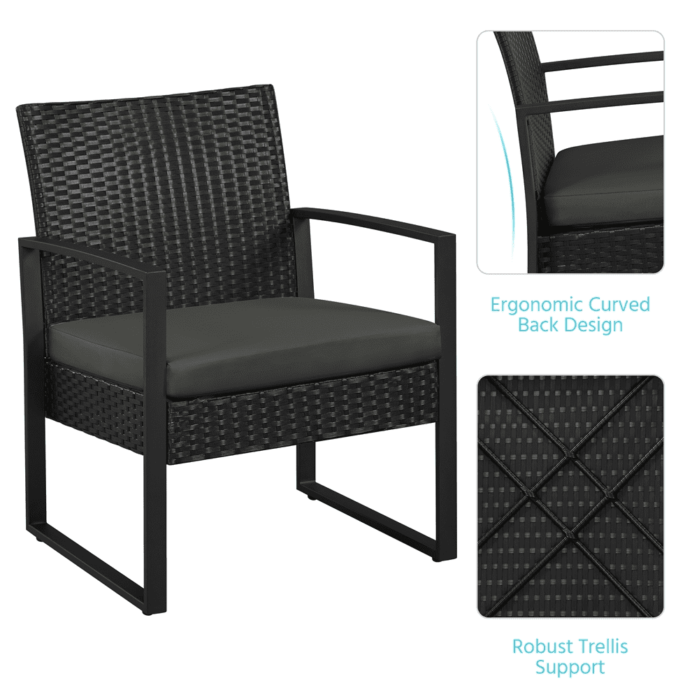 Renwick 3-Piece Patio Bistro Set with 2 PE Rattan Chairs and Table, Black/Gray