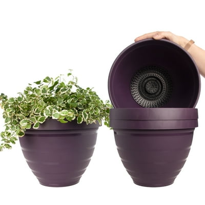 HC Companies (4 Pack) Self Watering Planter Indoor Outdoor Planters Flower Pot 11.5 HC Companies (4 Pack) Self Watering Planter Indoor Outdoor Planters Flower Pot 11.5