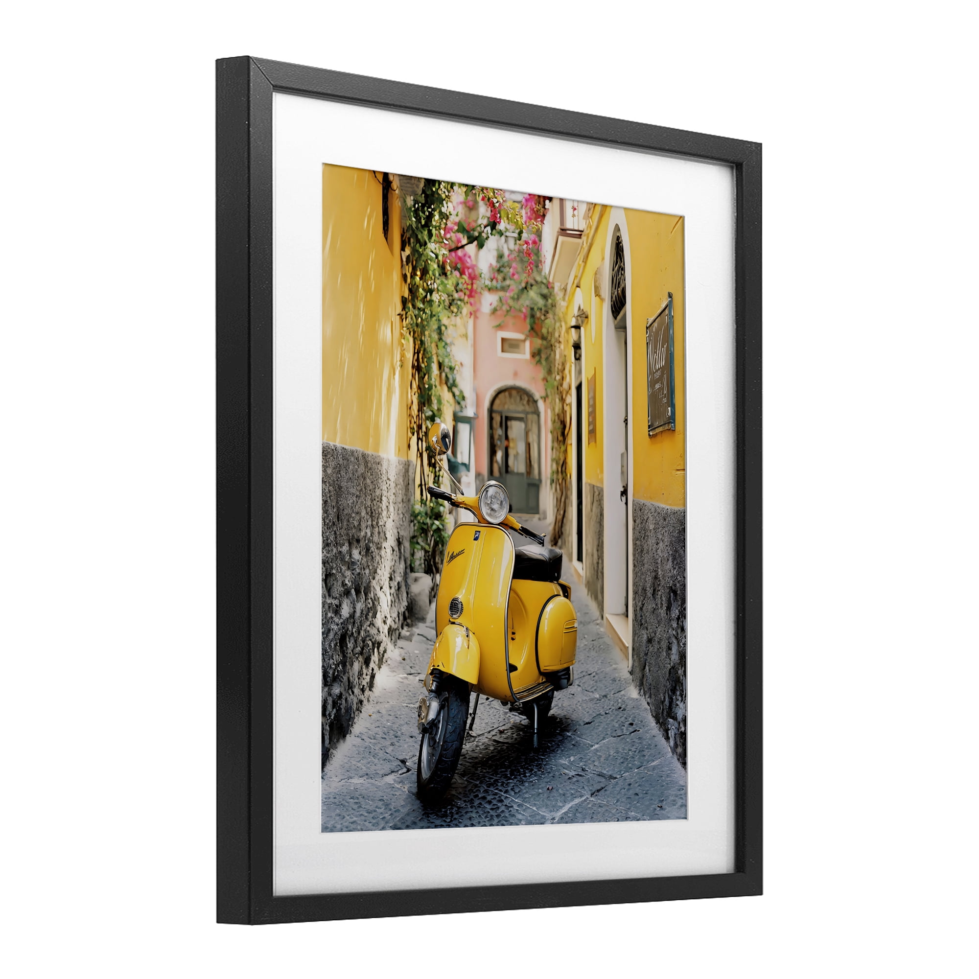 Stupell Industries Yellow Moped in Alley Black Framed Print Under Glass, design by Franklyn Gregory