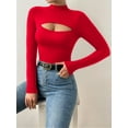 thumbnail image 2 of MOYIKO Cutout Front Mock Turtle Neck Long Sleeve Shirts for Women Fitted Tops Tees,Size Small, 2 of 8