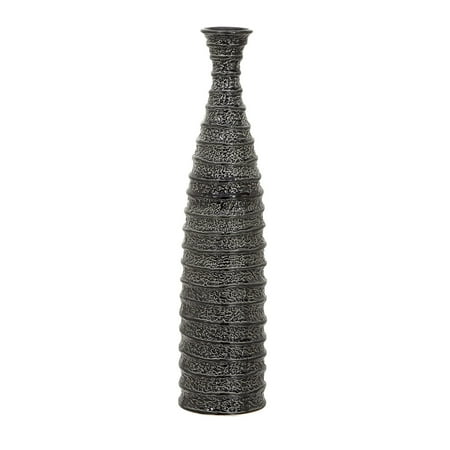 DecMode 24" Black Ceramic Decorative Vase with Ripple Texture