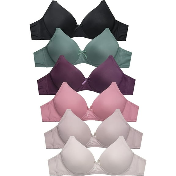 Women's Basic Plain Lace Bras Petite to Plus Size Pack of 6- Various Styles 4510 NoWire, 36B