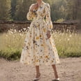 thumbnail image 5 of Sokhug Dresses for Women Midi Dresses V Neck Puff Long Sleeve Print A-Line Vintage Dresses, 5 of 9