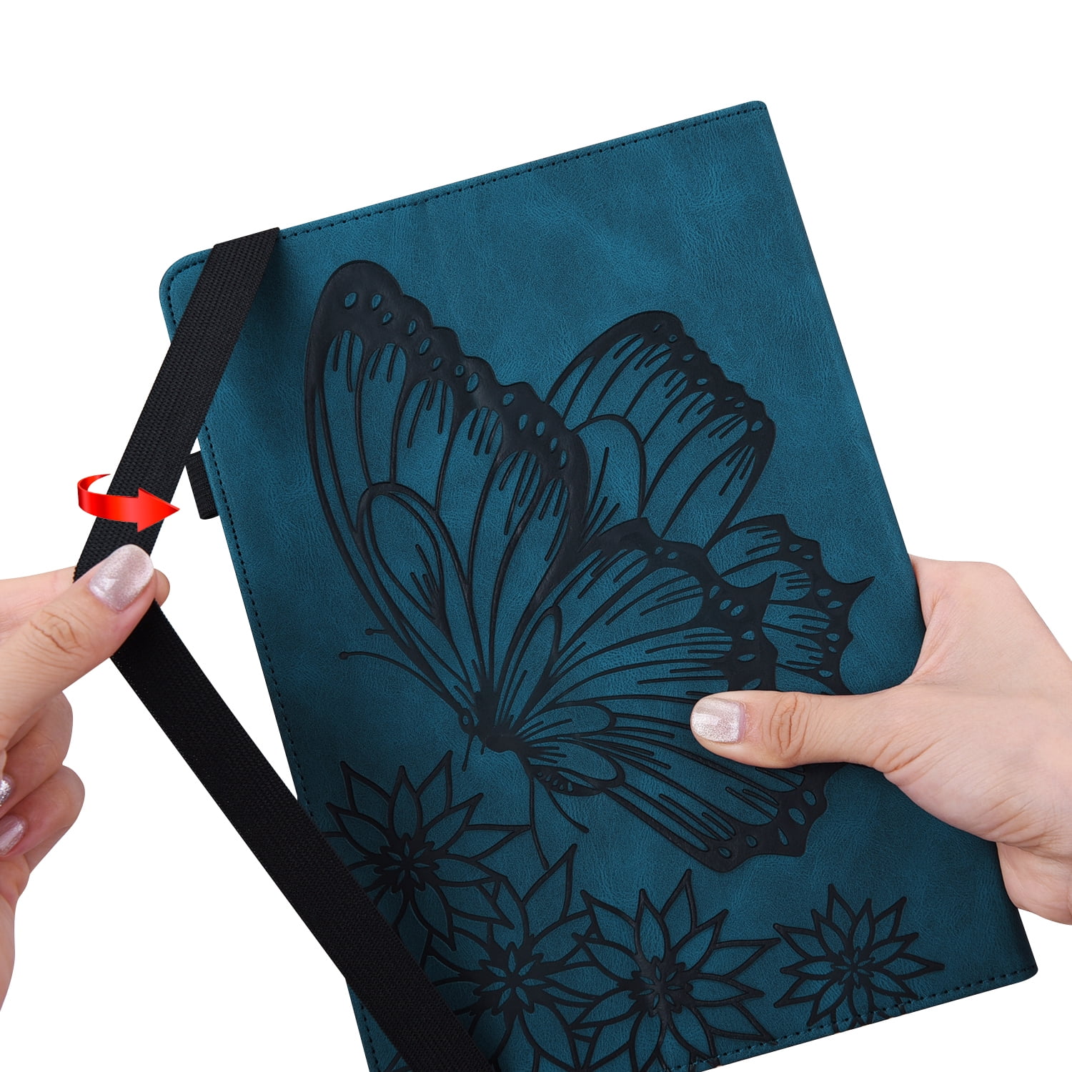 Allytechgroup iPad Pro 11 Case Cover, Stylish Big Butterfly Design PU Leather Smart Cover Auto Sleep Wake Pencil Holder Flip Stand Shockproof Bumper Case for Apple iPad Pro 11" 2024 M4, Blue