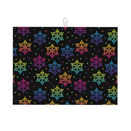 

Xecao Rainbow Snowflake Patten Drying Mat Dish Drying Mats for Kitchen Counter Super Absorbent Dish Drying Pads 18×24 Inch