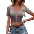 thumbnail image 3 of Asxite Women Summer Tops V Neck Short Sleeve Solid Breathable Casual Shirts, 3 of 6
