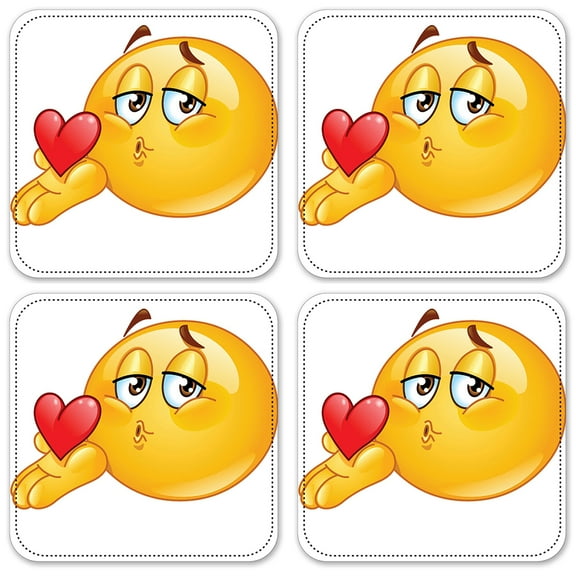 Vinyl Drink Coasters - Set of 4 - Blow a Kiss Emoji