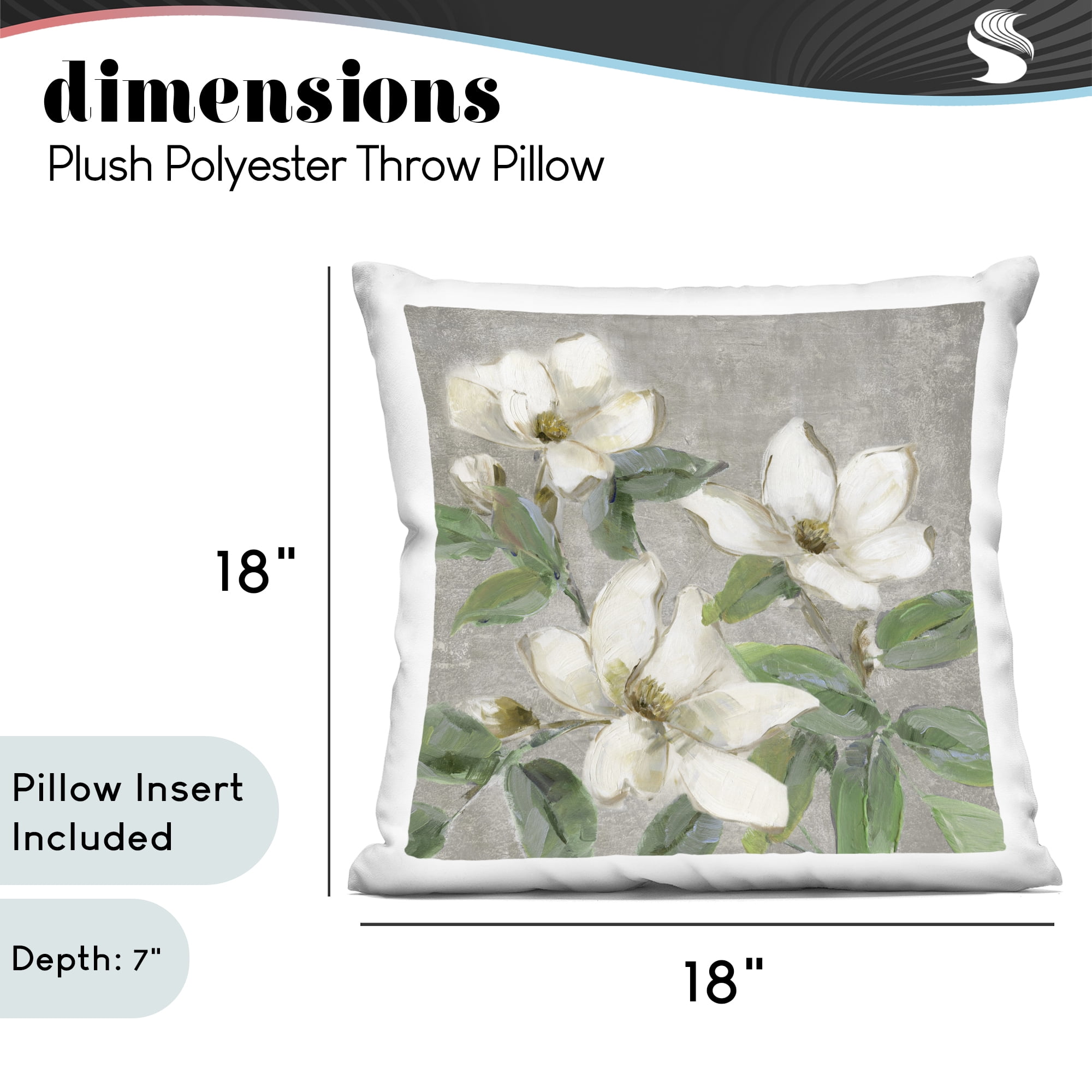 Stupell Industries Ivory Magnolias on Grey Decorative Printed Throw Pillow, design by Sally Swatland, 18 x 7 x 18