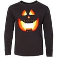 thumbnail image 3 of Inktastic Toothy Grin Pumpkin Face in Orange Glow Long Sleeve Youth T-Shirt, 3 of 5
