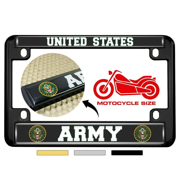 [Officially Licensed Product] - Motorcycle Metal License Plate Frame with United States Army Design - Black