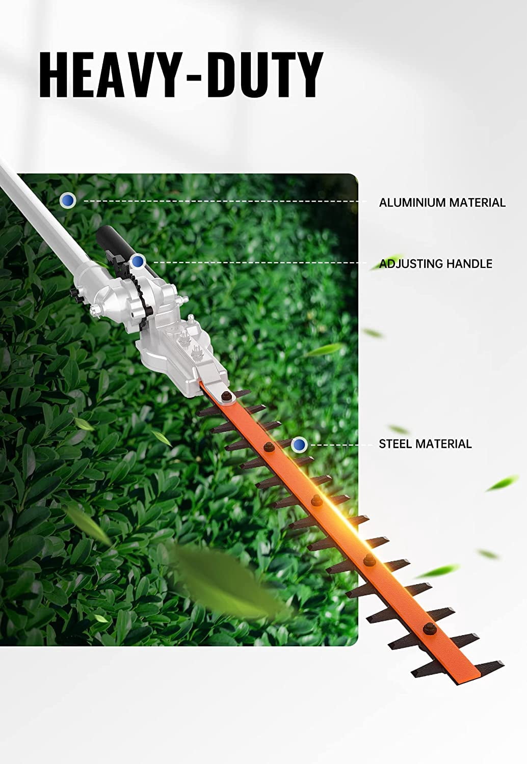 SUNSEEKER 16 Inch Hedge Trimmer Attachment Dual Action Articulating Head Heavy Duty Steel for Gas Powered Tools