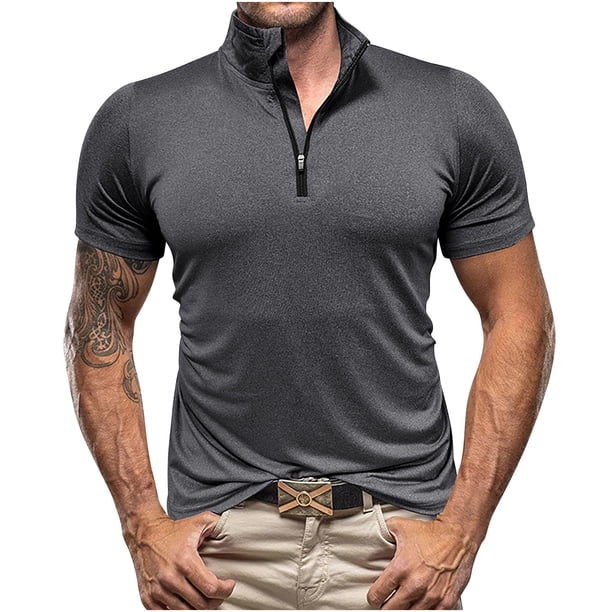 Camisa Deportiva de Manga Corta con Cremallera con Alta Elasticidad, Secado Rápido Camisas de Manga Corta