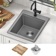 KRAUS Bellucci 18 Granite Composite Workstation Drop-In Top Mount Single Bowl Kitchen Bar Sink in Metallic Grey with Accessories