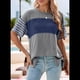 thumbnail image 5 of Blusas de Verano para Mujer, de Gran Tamaño, con Cuello Redondo, Informales, con Bloques de Color y Rayas, Color Azul, Talla M, 5 of 9