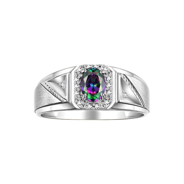 RYLOS Men's Rings Sterling Silver Classic 7X5MM Oval Gemstone & Diamond Ring Alexandrite June Birthstone Rings For Men Size 8