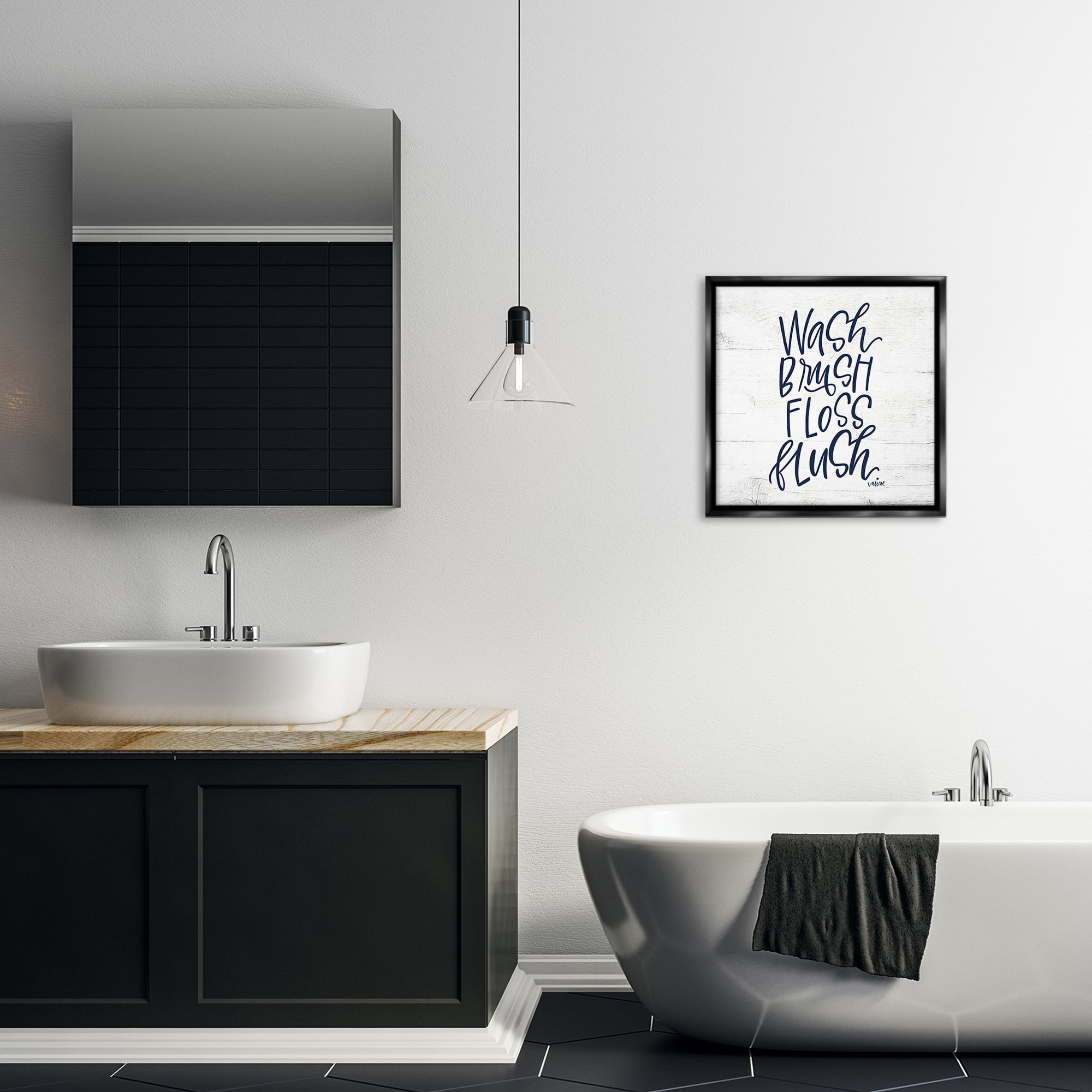 Stupell Industries Rustic Bathroom Rules Typography Painting Black Floater Framed Canvas Art Print Wall Art, 18 x 18