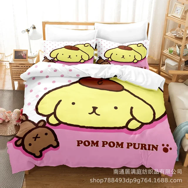 Sanrio Digital Printing HelloKitt Pudding Dog Cartoon Style Quilt Cover Bedding Three-piece Set Two-dimensional Home Furnishing WT