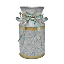 Fauevav Galvanized Milk Can with Rope Antique Retro Vase Metal Planter Rustic Vintage Primitive Flower Holder Farmhouse Country Plant for Home Office Decor, 7.6”