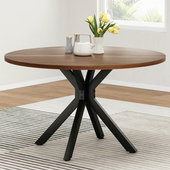 YYAo 47.2" Round Kitchen Table for 4-6 Persons with Intersecting Pedestal Design and Solid Wood Material, Walnut